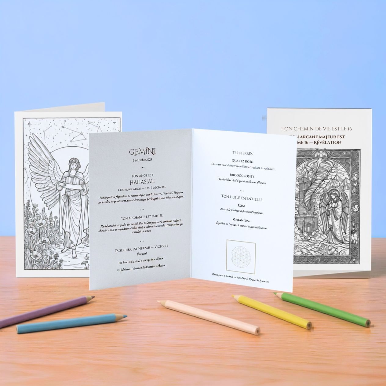 Carte personnalisée Ange, archange, sephira, pierres, huiles, numérologie